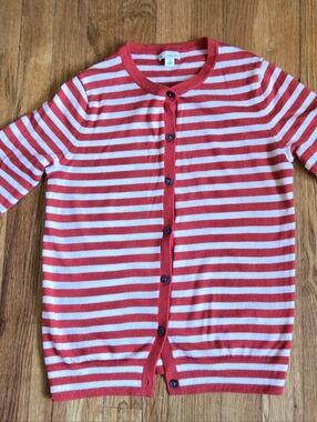 GAP Pink/Red & White Horizontal Striped Cardigan Sweater Wool Blend Size XS
